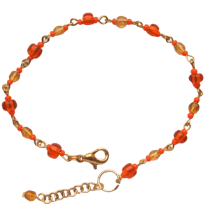 Oranžový korálkový náramek. Délku lze upravit. Hodí se k letním šatům. Doplňte jej náušnicemi , sponkou nebo broží ze stejných korálků.