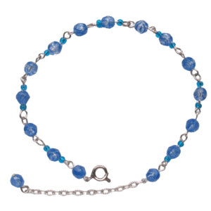 Modrý korálkový náramek. Hodí se k letním šatům. Délku lze upravit. Doplňte je broží nebo náušnicemi ze stejných korálků.