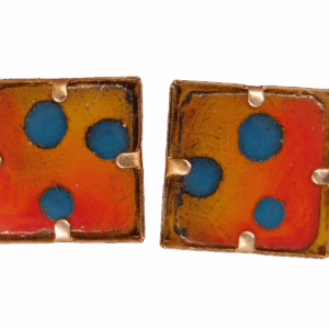 Smaltované puzetové náušnice s modrými puntíky, ruční výroba