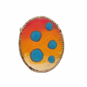Smaltovaná brož s modrými puntíky, ručně vyráběná, vhodná na šaty i sako