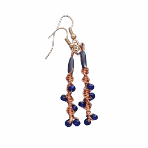 Drátkované náušnice s modrými korálky z měděného drátu, univerzální design